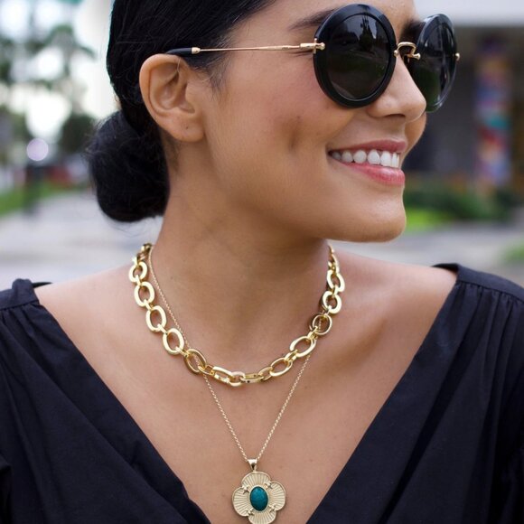 Jane Win Chunky Link Chain with Lapis Bead 18" - Picture 2 of 2